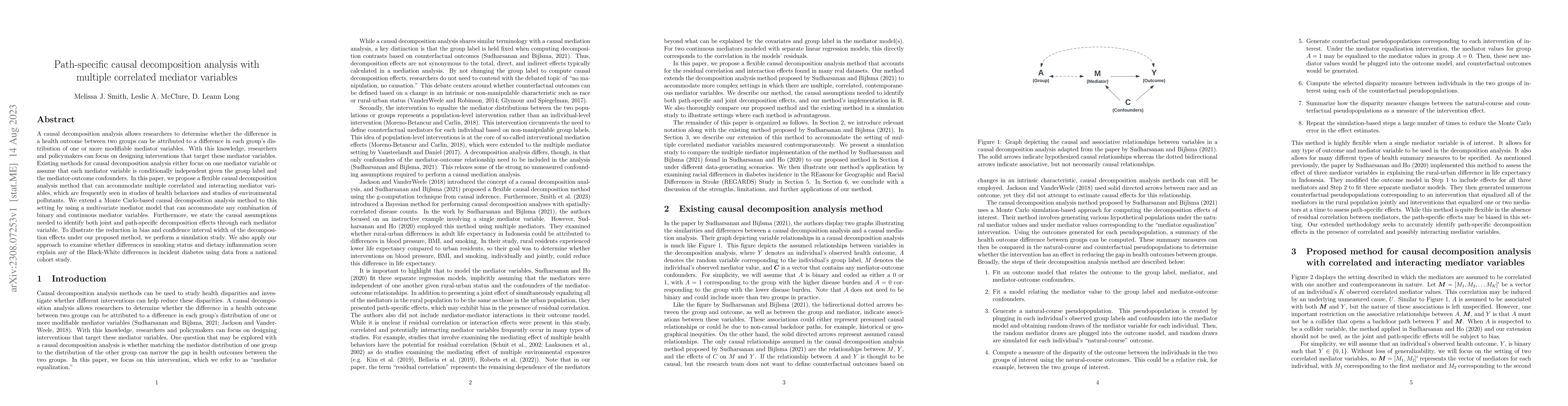 Thumbnail for Path-specific causal decomposition analysis with multiple correlated
  mediator variables