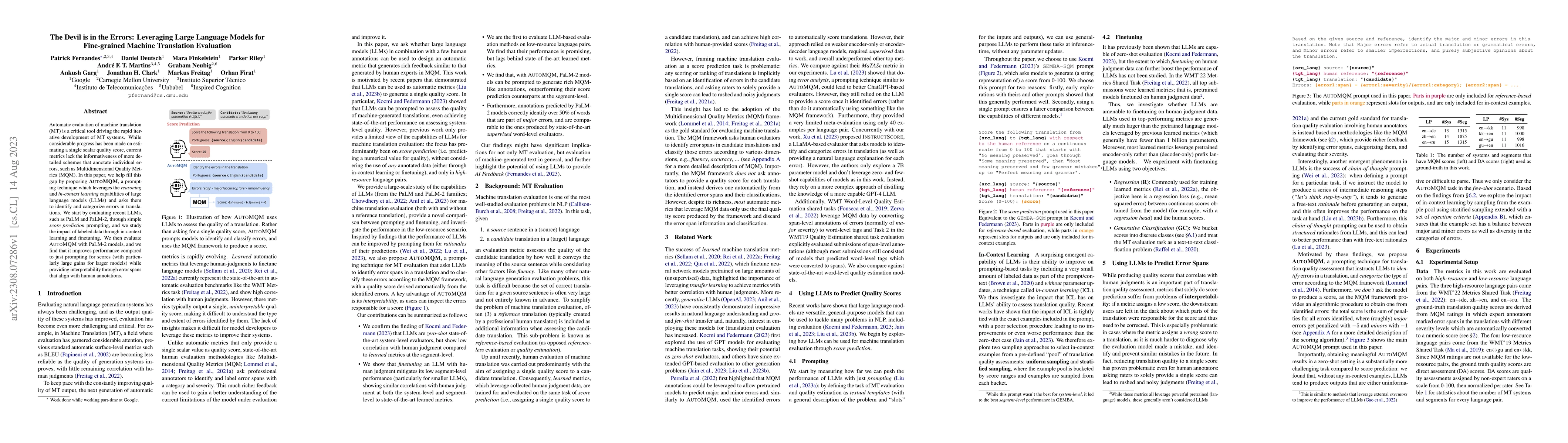 Thumbnail for The Devil is in the Errors: Leveraging Large Language Models for
  Fine-grained Machine Translation Evaluation