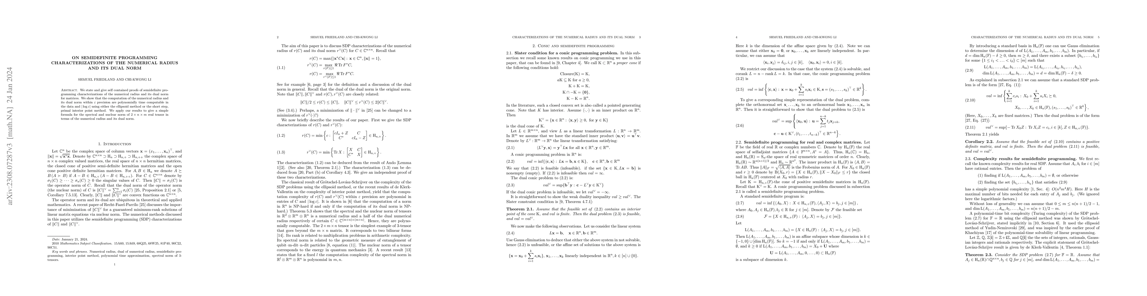 Thumbnail for On semidefinite programming characterizations of the numerical radius
  and its dual norm