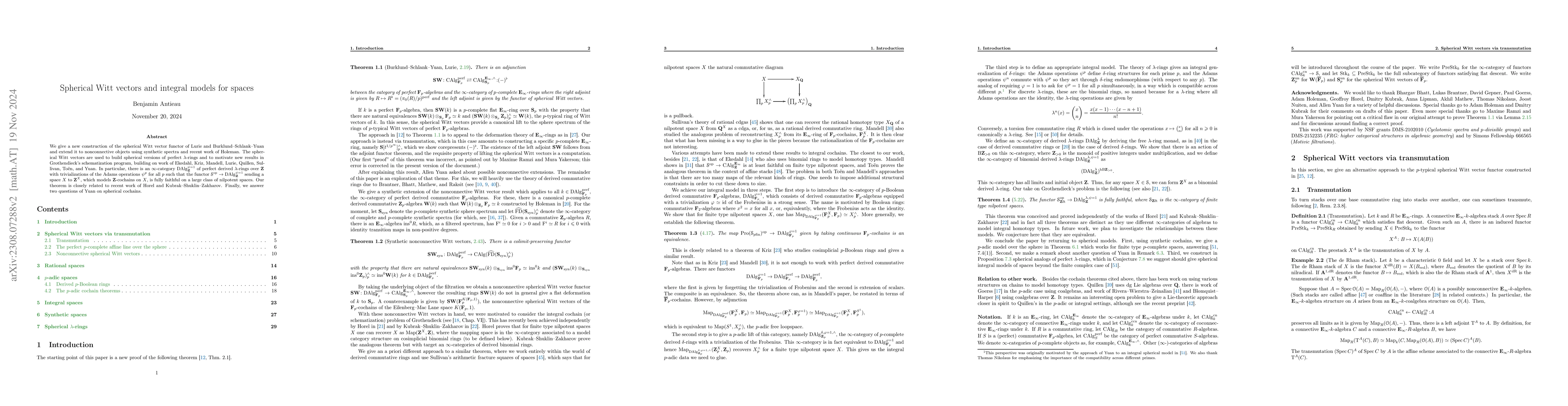 Thumbnail for Spherical Witt vectors and integral models for spaces