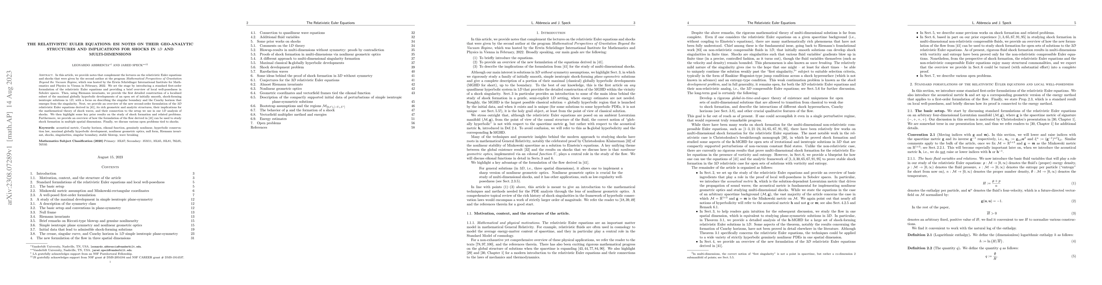 Thumbnail for The relativistic Euler equations: ESI notes on their geo-analytic
  structures and implications for shocks in $1D$ and multi-dimensions