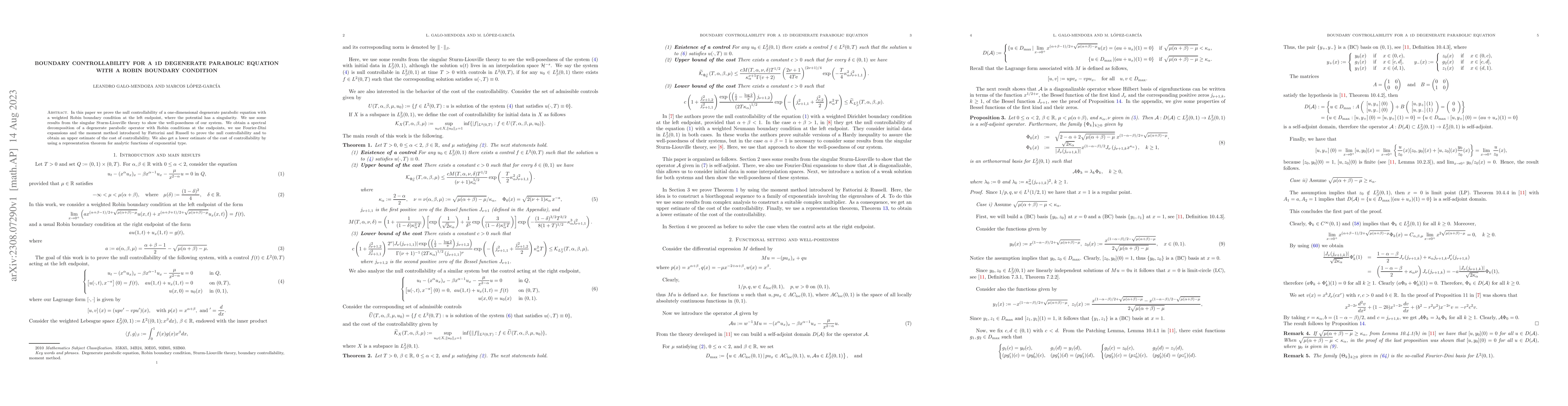 Thumbnail for Boundary controllability for a 1D degenerate parabolic equation with a
  Robin boundary condition