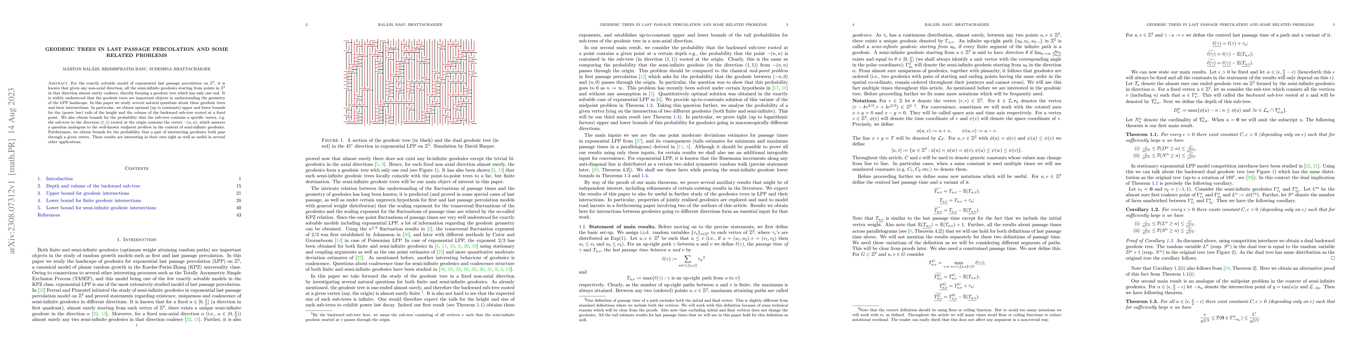 Thumbnail for Geodesic trees in last passage percolation and some related problems