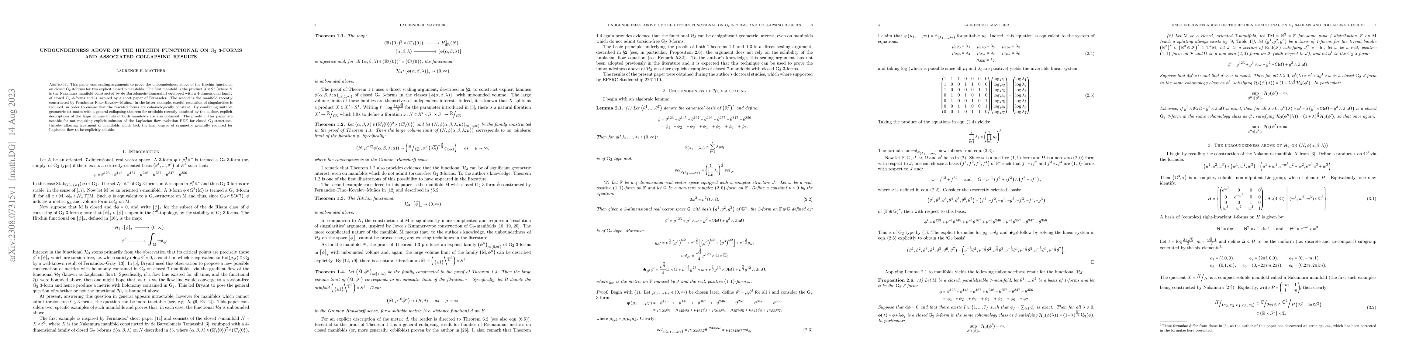 Thumbnail for Unboundedness above of the Hitchin functional on $\mathrm{G}_2$ 3-forms
  and associated collapsing results