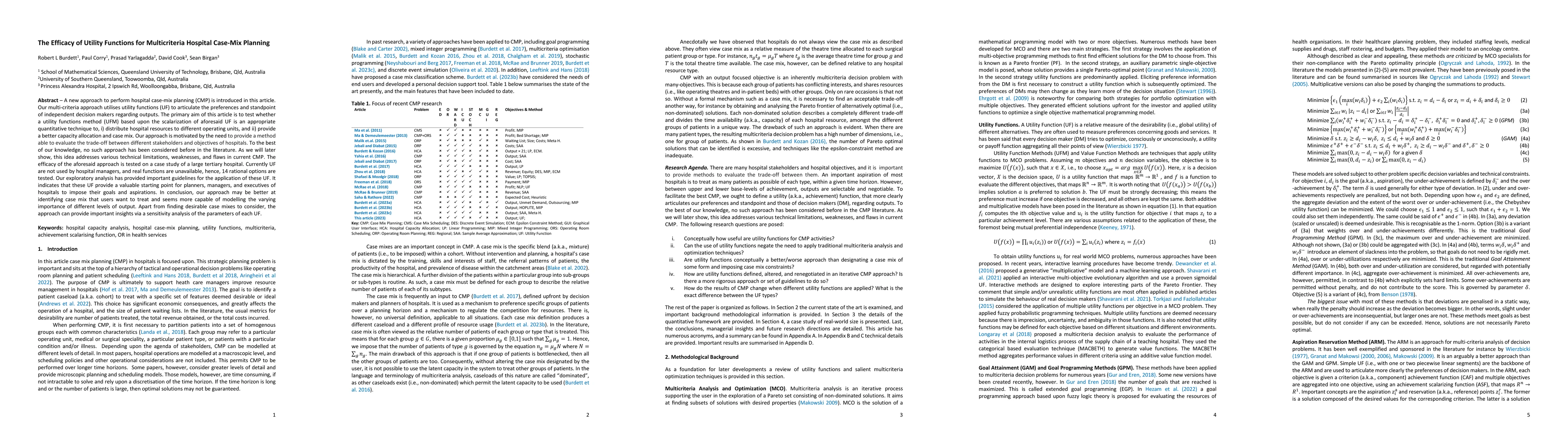 Thumbnail for The Efficacy of Utility Functions for Multicriteria Hospital Case-Mix
  Planning