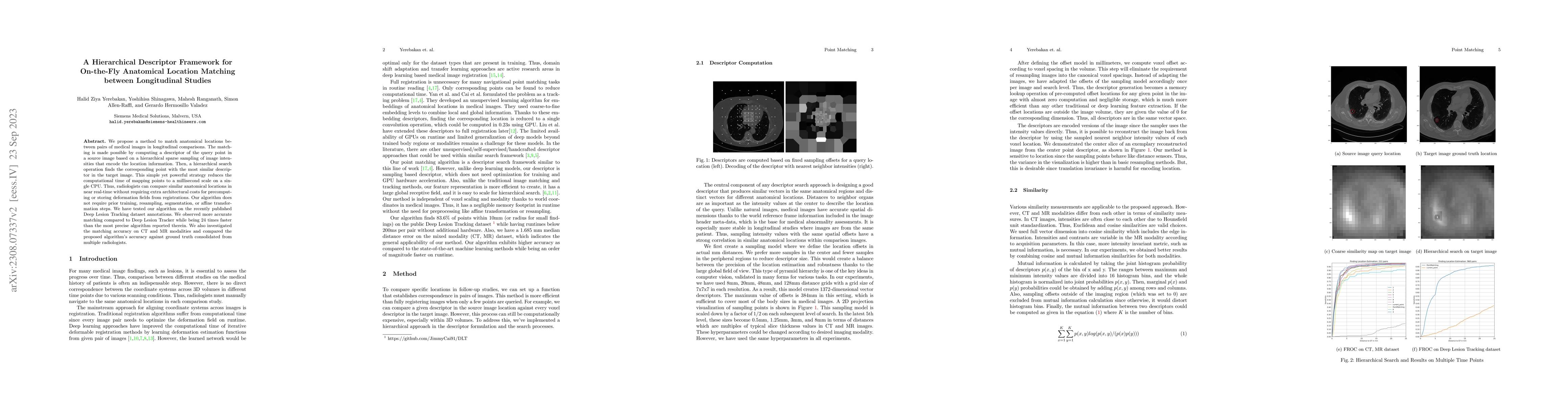 Thumbnail for A Hierarchical Descriptor Framework for On-the-Fly Anatomical Location
  Matching between Longitudinal Studies