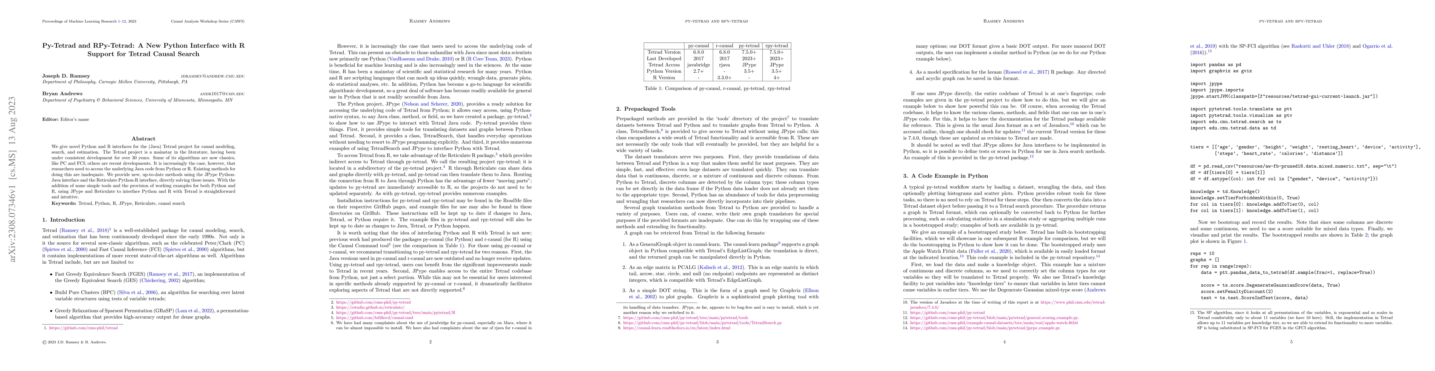 Thumbnail for Py-Tetrad and RPy-Tetrad: A New Python Interface with R Support for
  Tetrad Causal Search