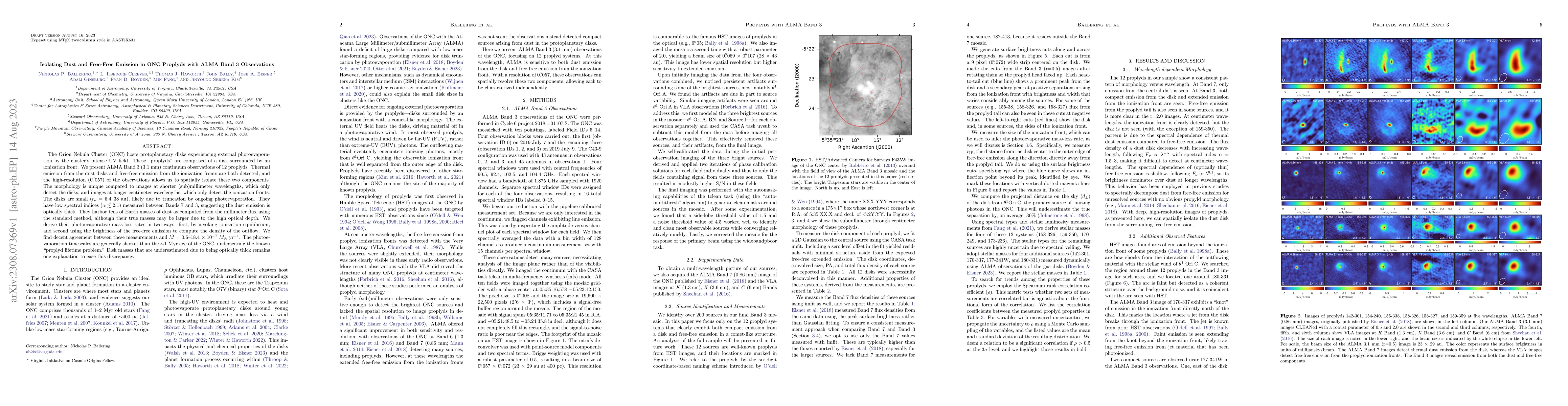 Thumbnail for Isolating Dust and Free-Free Emission in ONC Proplyds with ALMA Band 3
  Observations