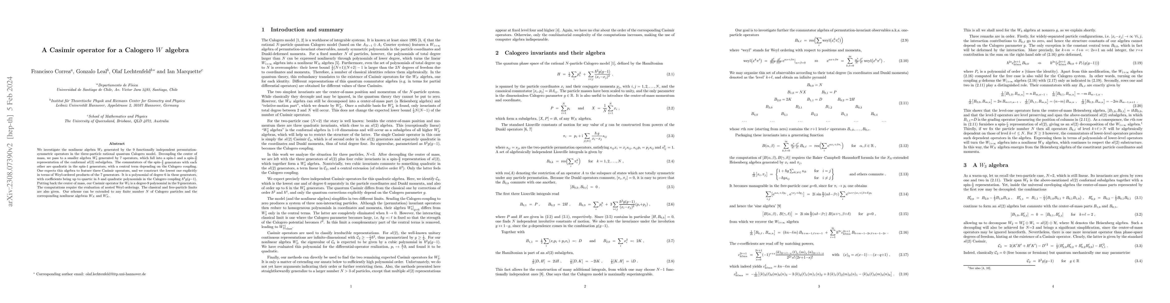 Thumbnail for A Casimir operator for a Calogero $W$ algebra