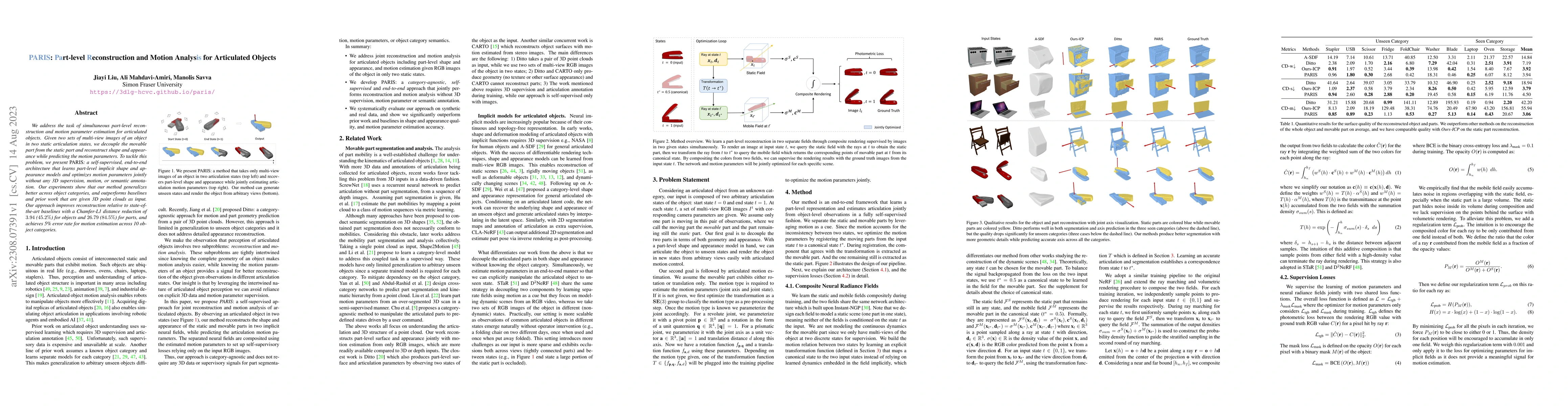 Thumbnail for PARIS: Part-level Reconstruction and Motion Analysis for Articulated
  Objects