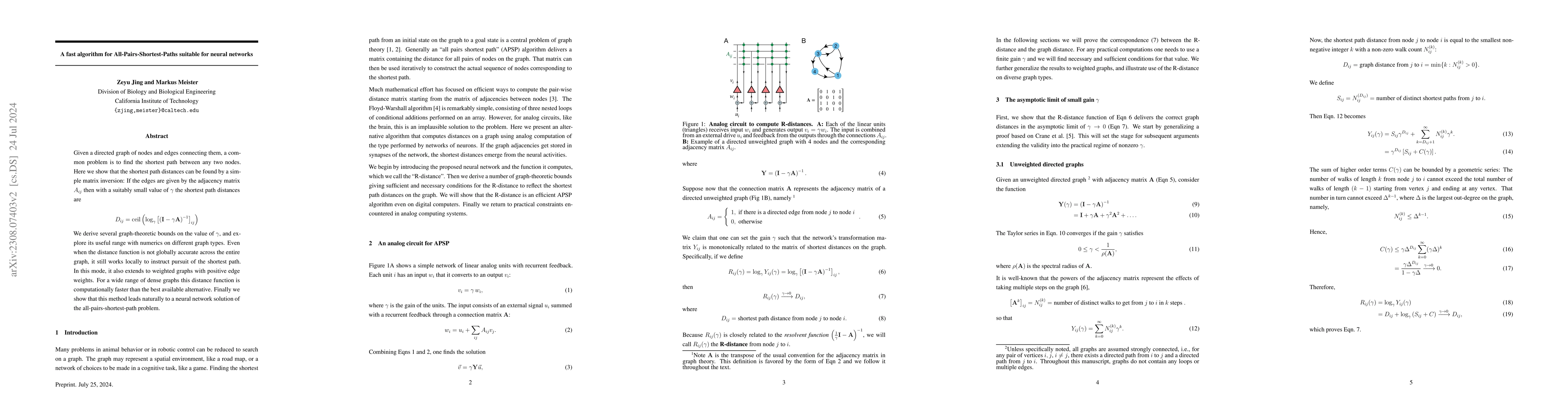 Thumbnail for A fast algorithm for All-Pairs-Shortest-Paths suitable for neural
  networks