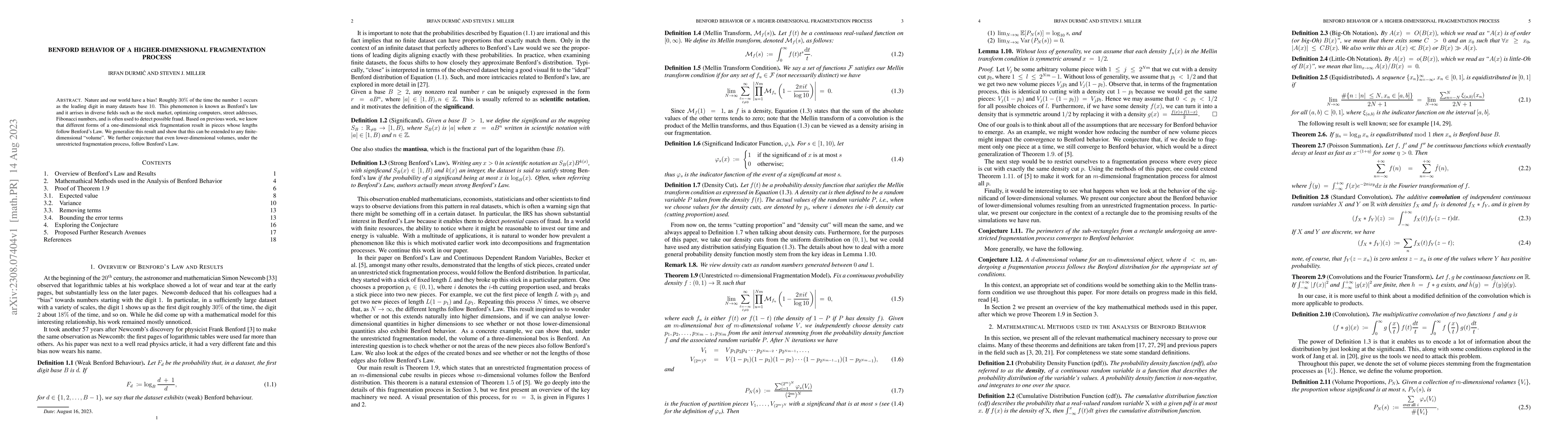 Thumbnail for Benford Behavior of a Higher-Dimensional Fragmentation Process