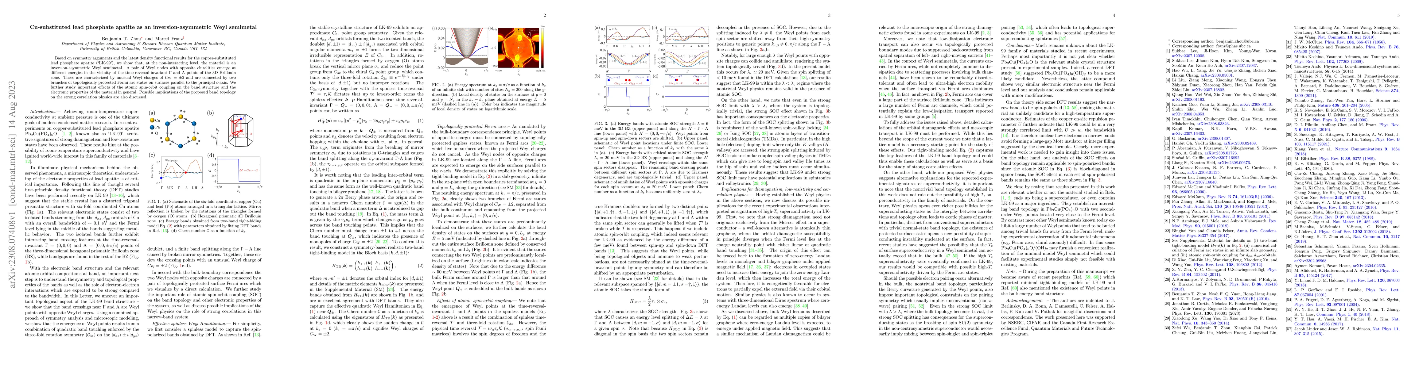 Thumbnail for Cu-substituted lead phosphate apatite as an inversion-asymmetric Weyl
  semimetal