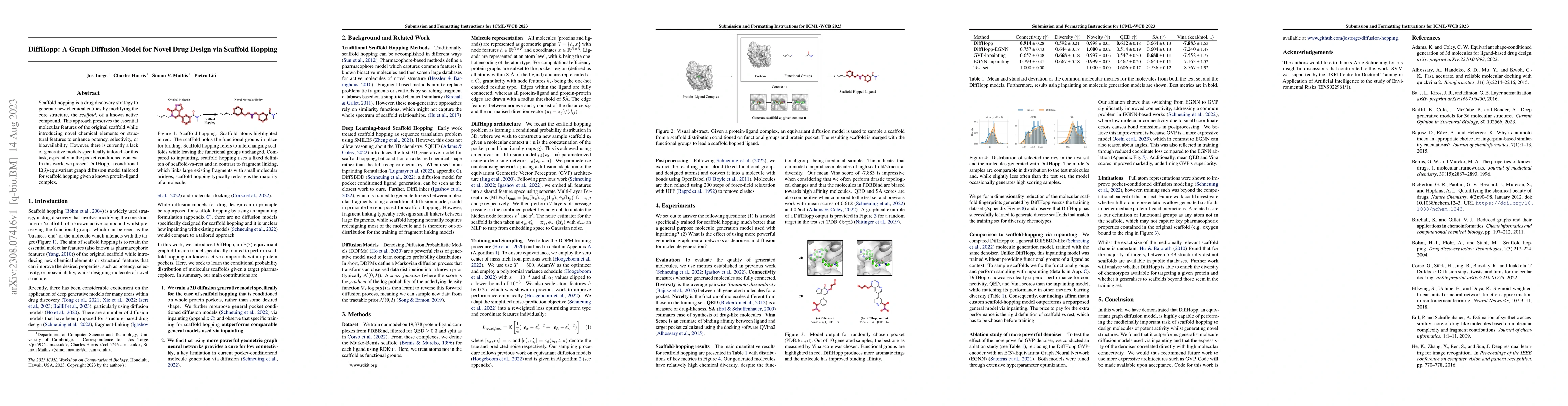 Thumbnail for DiffHopp: A Graph Diffusion Model for Novel Drug Design via Scaffold
  Hopping
