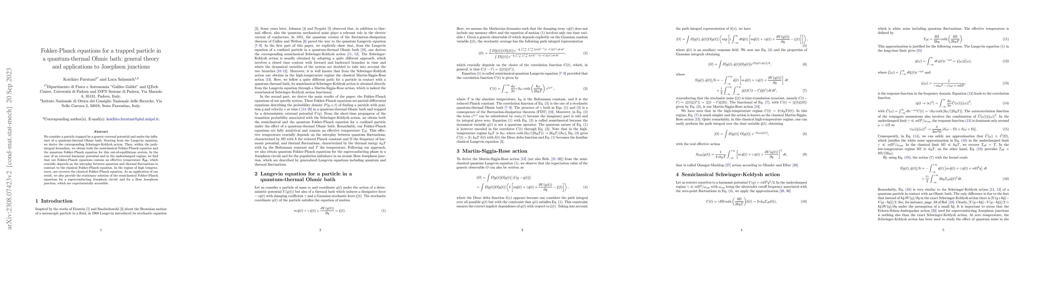 Thumbnail for Fokker-Planck equations for a trapped particle in a quantum-thermal
  Ohmic bath: general theory and applications to Josephson junctions