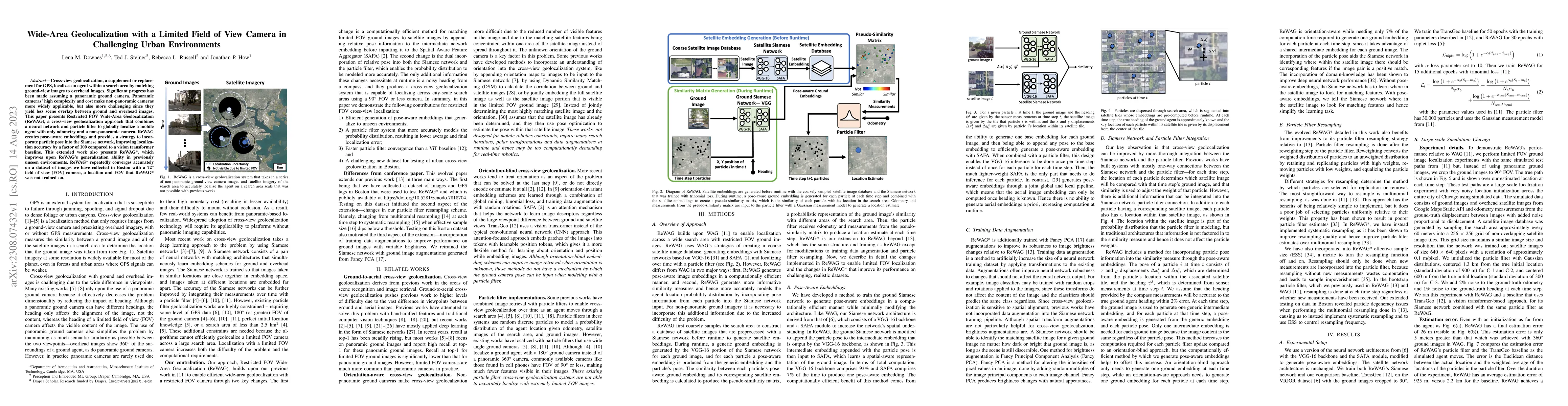 Thumbnail for Wide-Area Geolocalization with a Limited Field of View Camera in
  Challenging Urban Environments