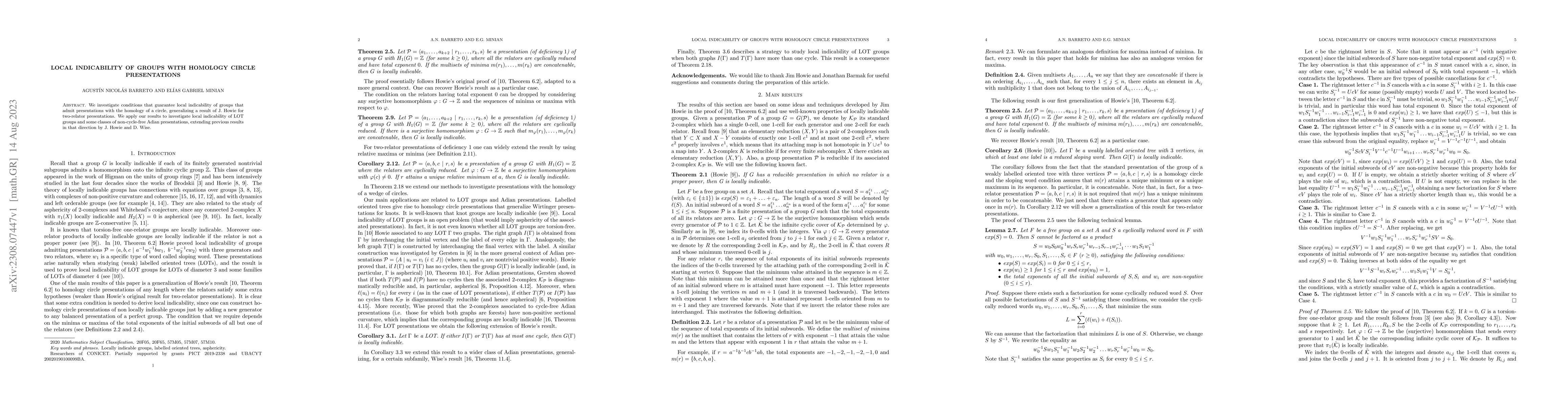 Thumbnail for Local indicability of groups with homology circle presentations