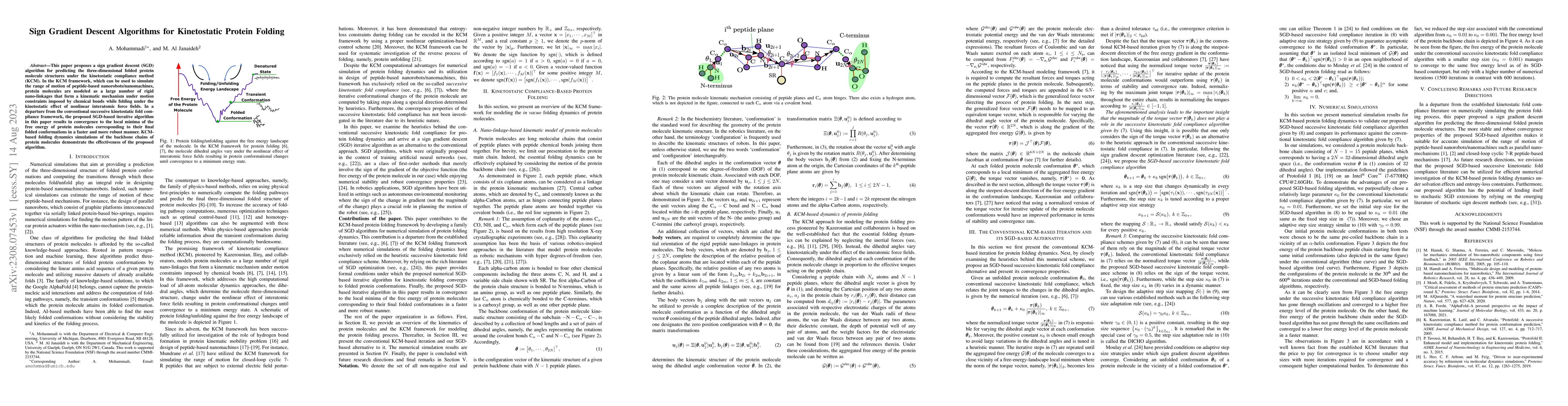 Thumbnail for Sign Gradient Descent Algorithms for Kinetostatic Protein Folding