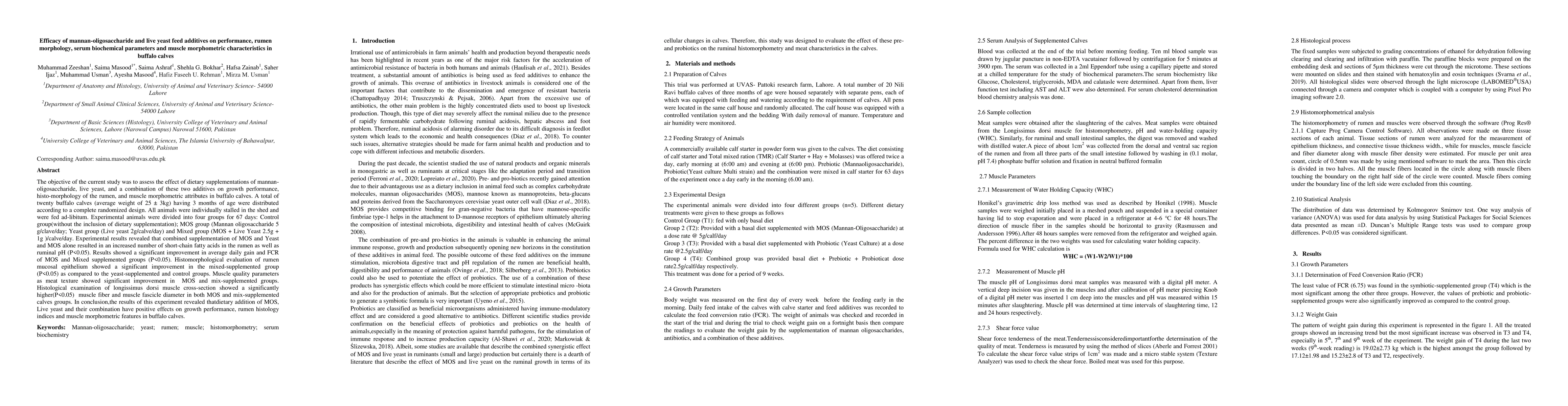 Thumbnail for Efficacy of mannan-oligosaccharide and live yeast feed additives on
  performance, rumen morphology, serum biochemical parameters and muscle
  morphometric characteristics in buffalo calves