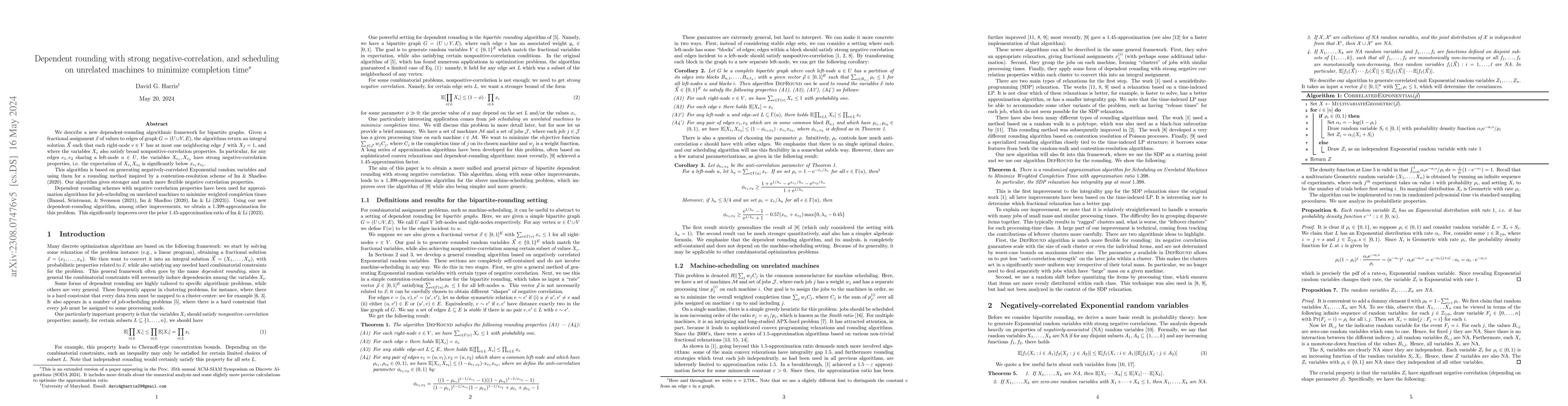 Thumbnail for Dependent rounding with strong negative-correlation, and scheduling on
  unrelated machines to minimize completion time