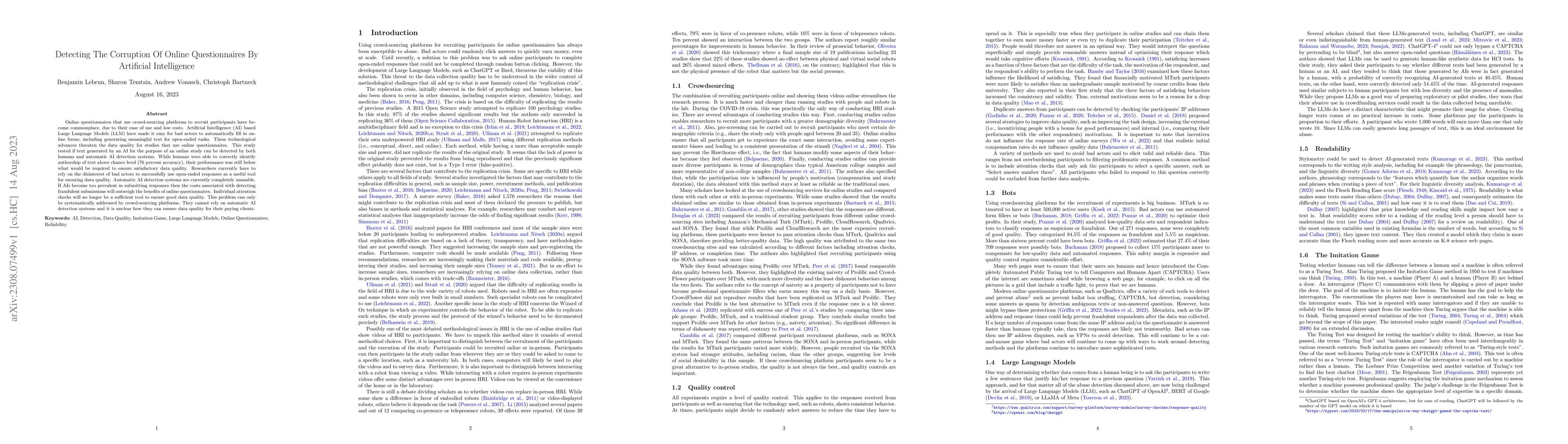 Thumbnail for Detecting The Corruption Of Online Questionnaires By Artificial
  Intelligence