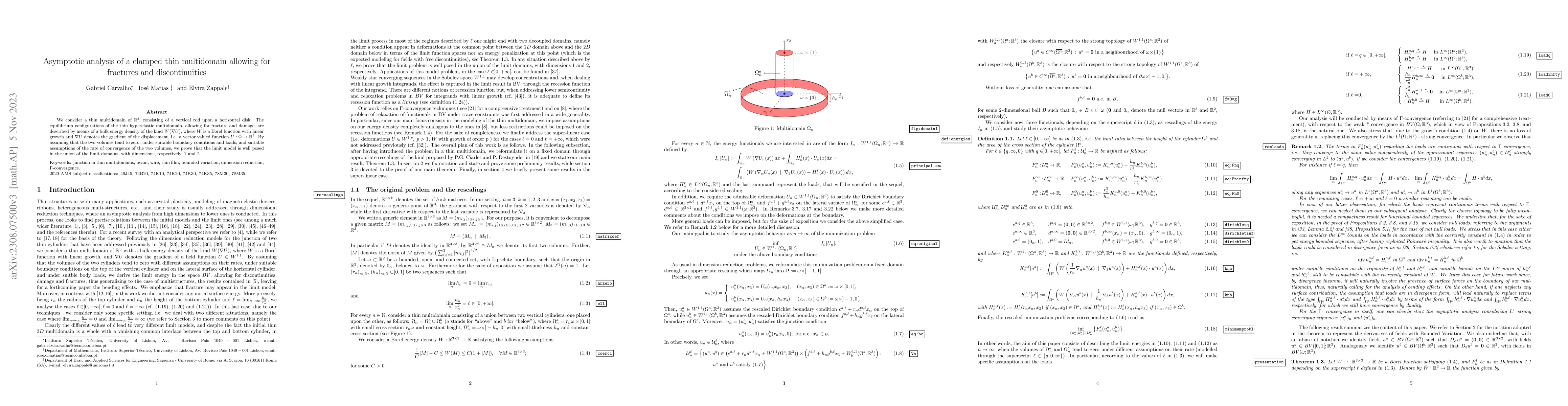 Thumbnail for Asymptotic analysis of a clamped thin multidomain allowing for fractures
  and discontinuities