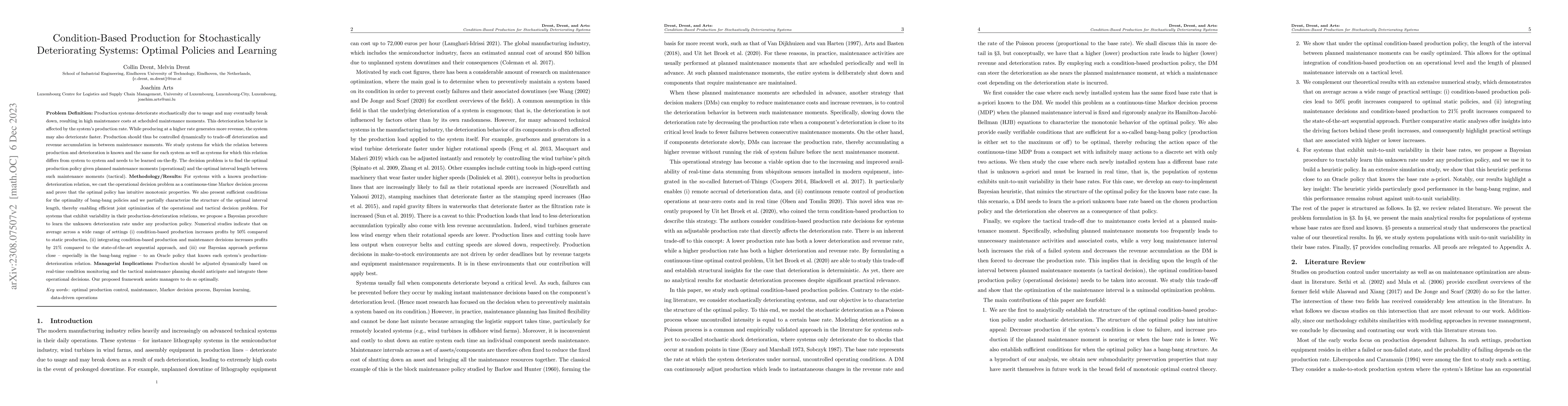 Thumbnail for Condition-Based Production for Stochastically Deteriorating Systems:
  Optimal Policies and Learning
