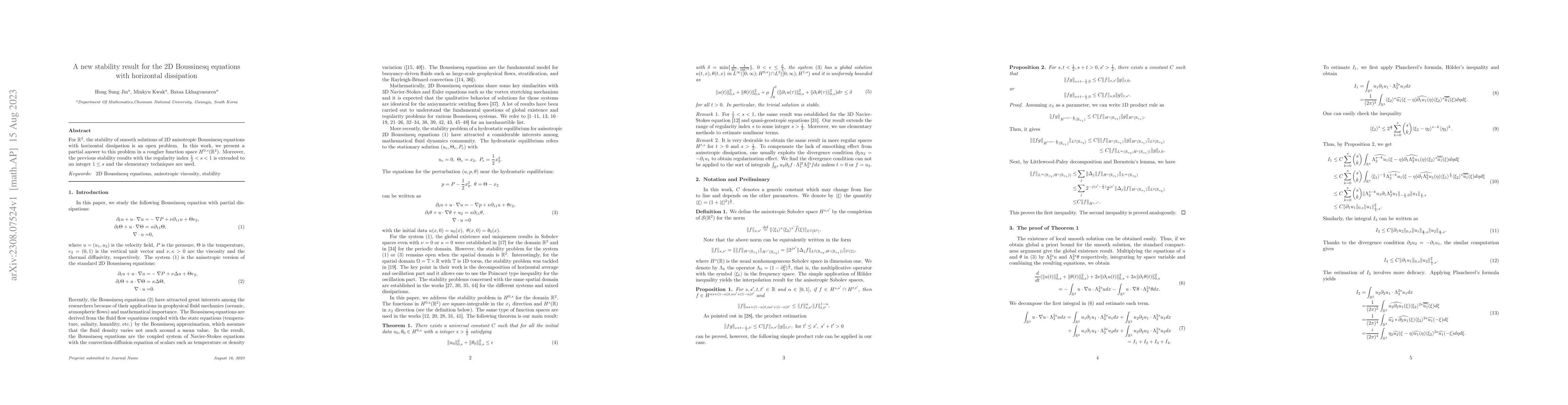 Thumbnail for A new stability result for the 2D Boussinesq equations with horizontal
  dissipation