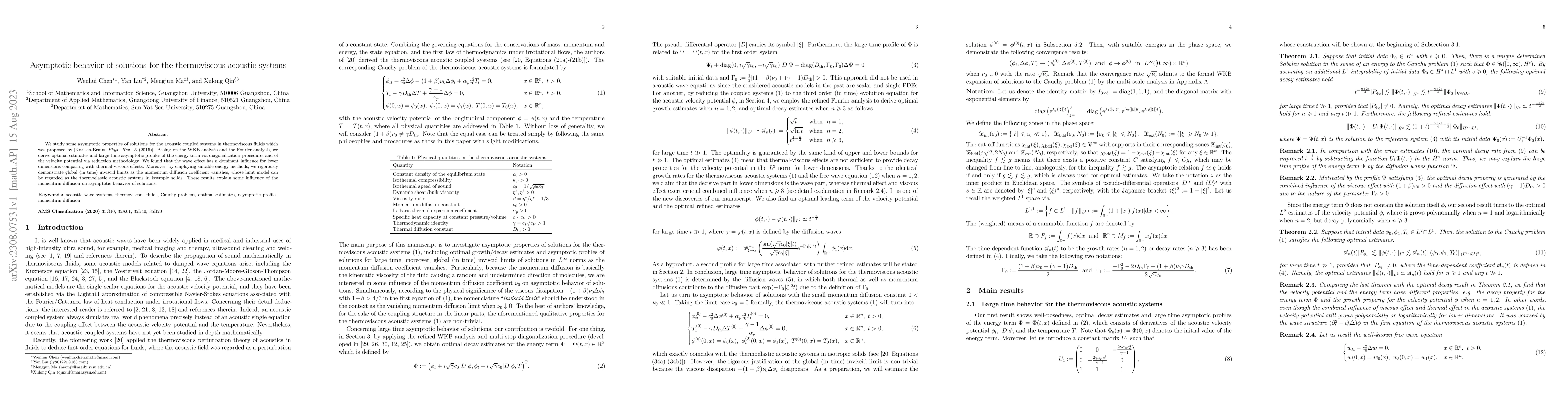 Thumbnail for Asymptotic behavior of solutions for the thermoviscous acoustic systems