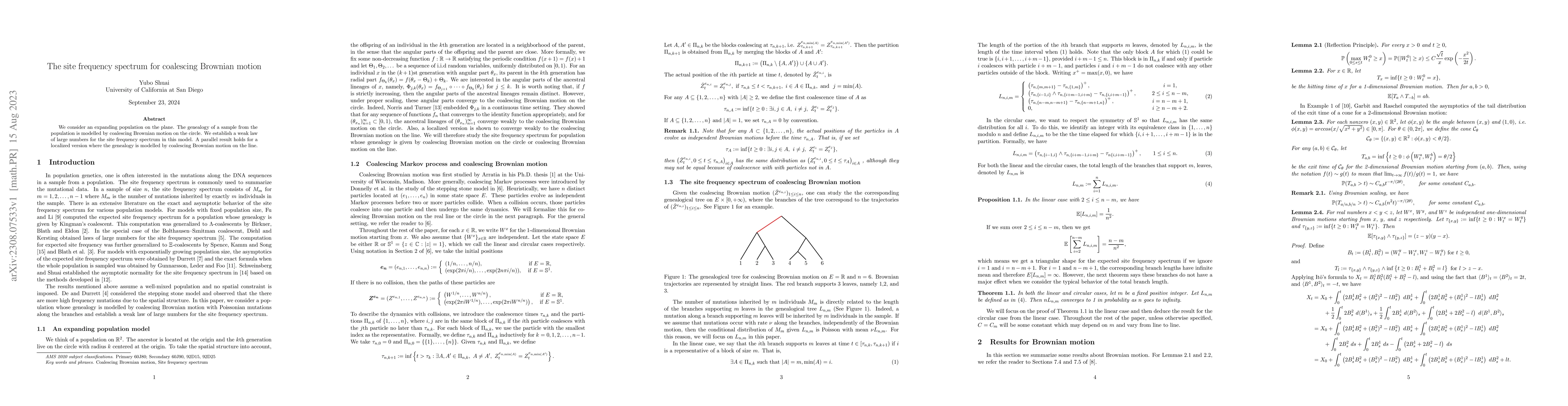 Thumbnail for The site frequency spectrum for coalescing Brownian motion