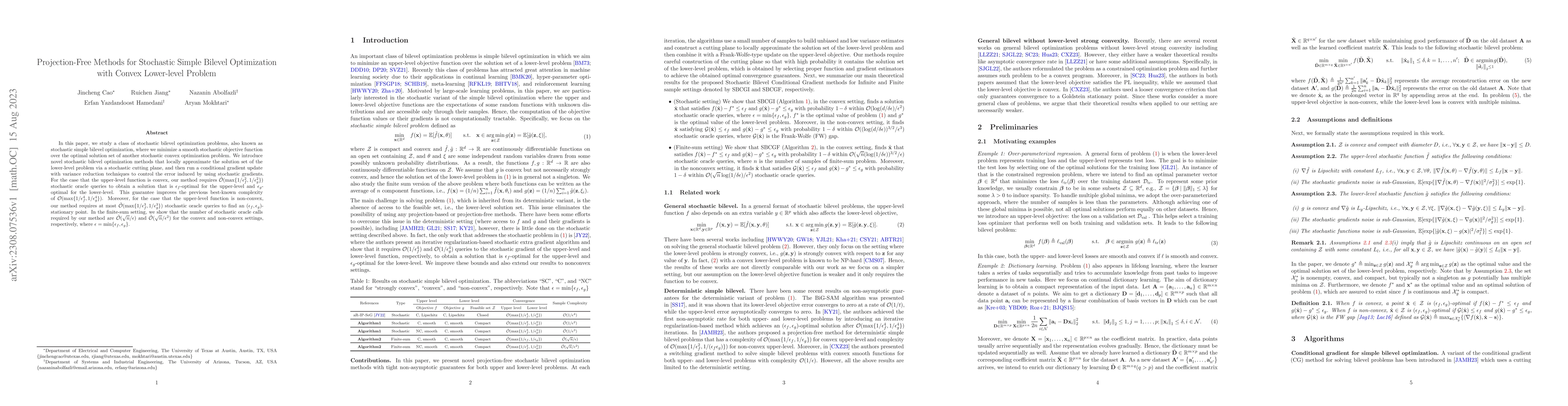 Thumbnail for Projection-Free Methods for Stochastic Simple Bilevel Optimization with
  Convex Lower-level Problem