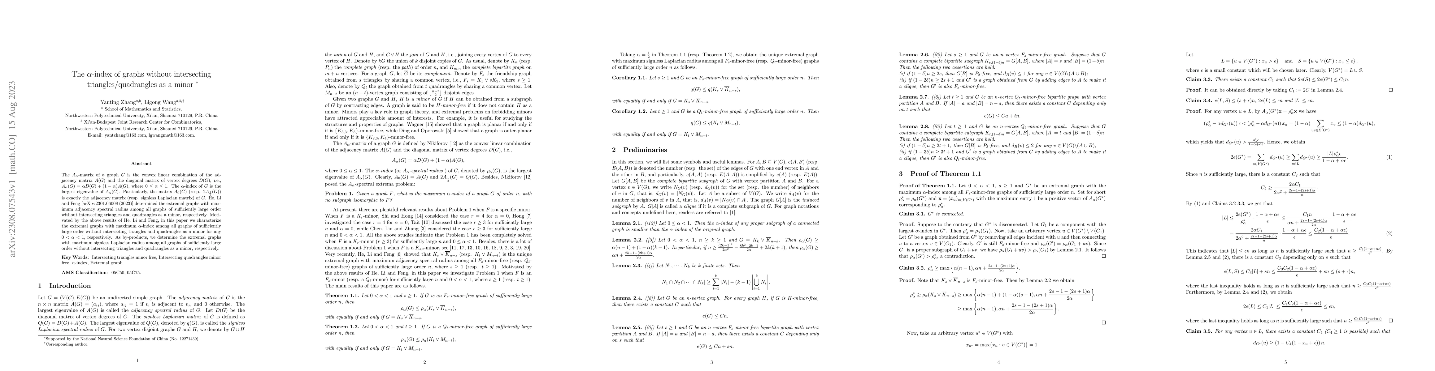 Thumbnail for The $\alpha$-index of graphs without intersecting triangles/quadrangles
  as a minor