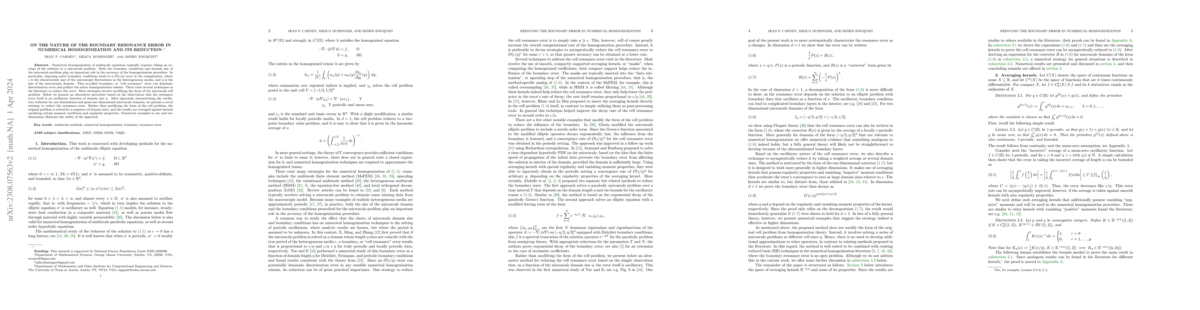 Thumbnail for On the nature of the boundary resonance error in numerical
  homogenization and its reduction