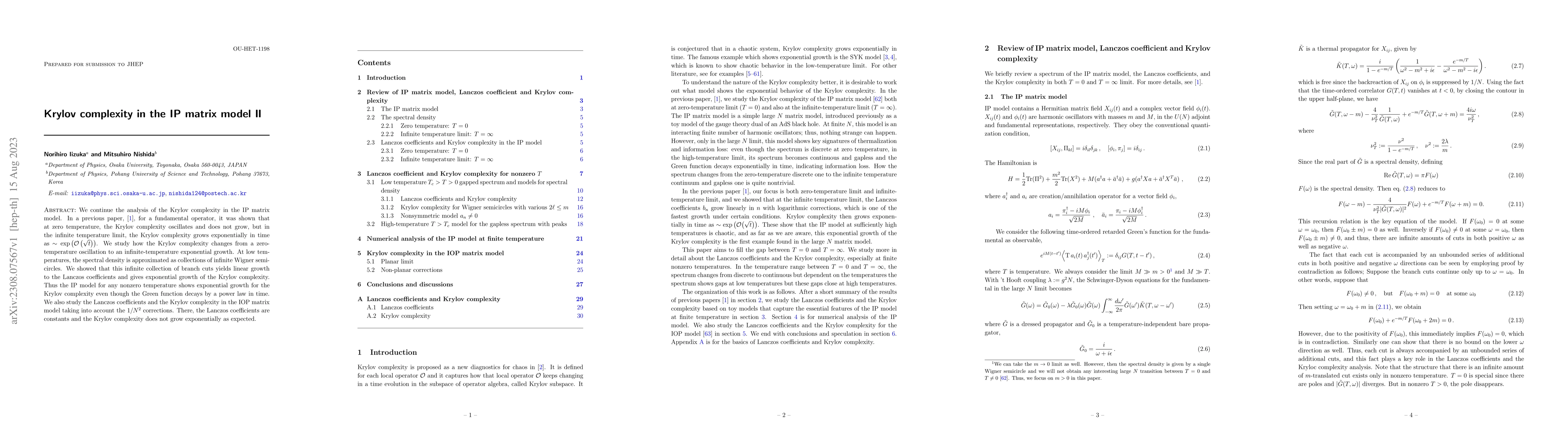 Thumbnail for Krylov complexity in the IP matrix model II