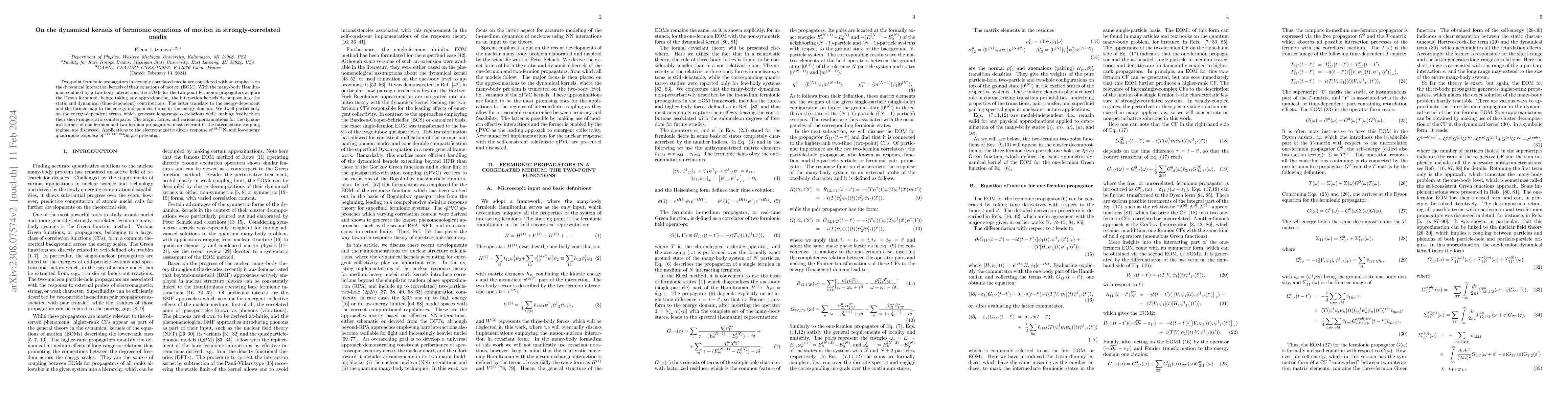 Thumbnail for On the dynamical kernels of fermionic equations of motion in
  strongly-correlated media