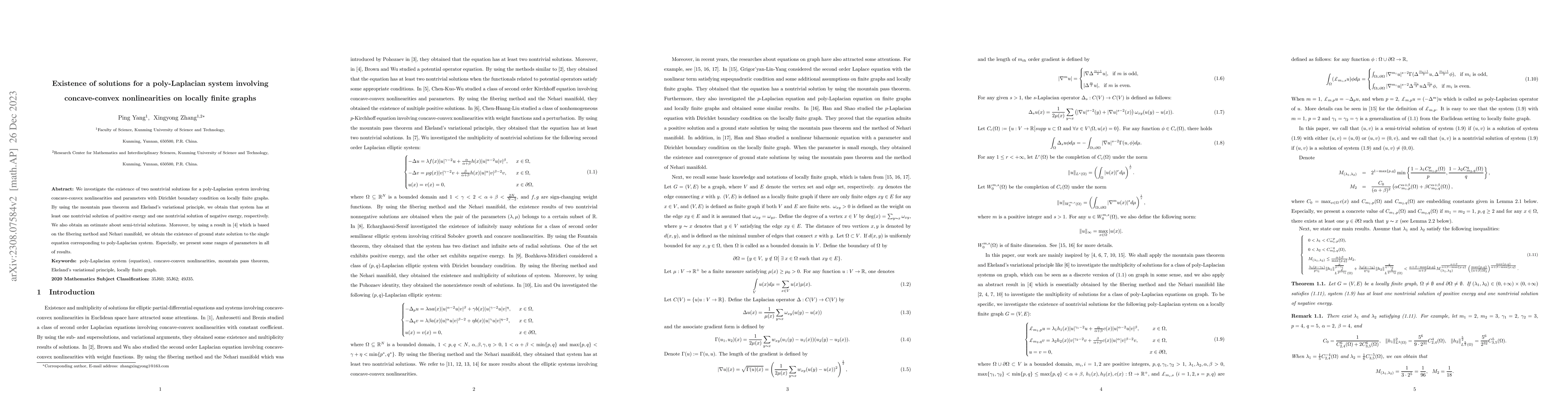 Thumbnail for Existence of solutions for a poly-Laplacian system involving
  concave-convex nonlinearity on locally finite graphs