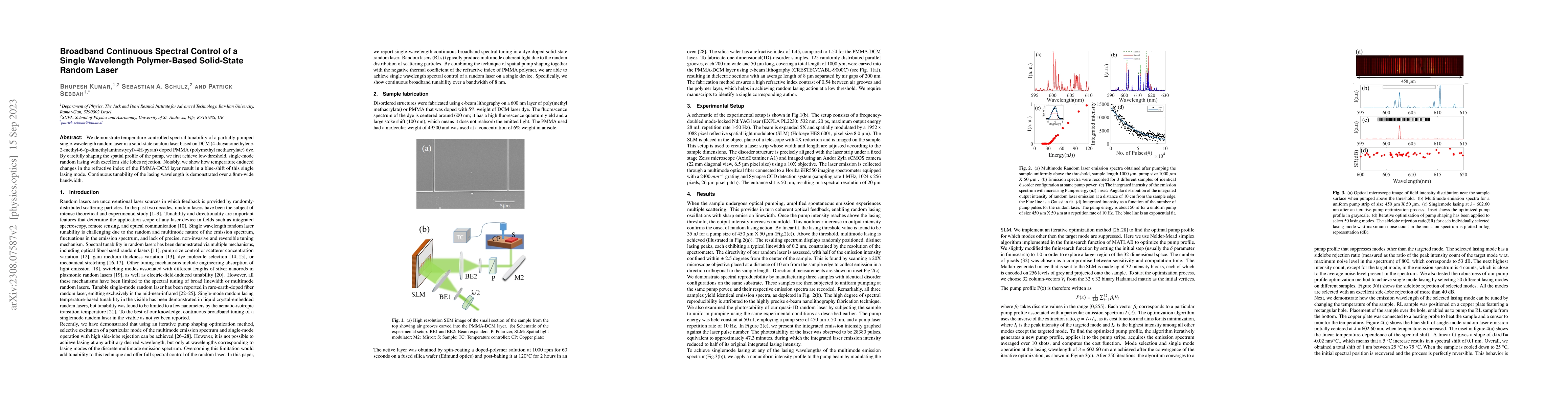 Thumbnail for Broadband Continuous Spectral Control of a Single Wavelength
  Polymer-Based Solid-State Random Laser