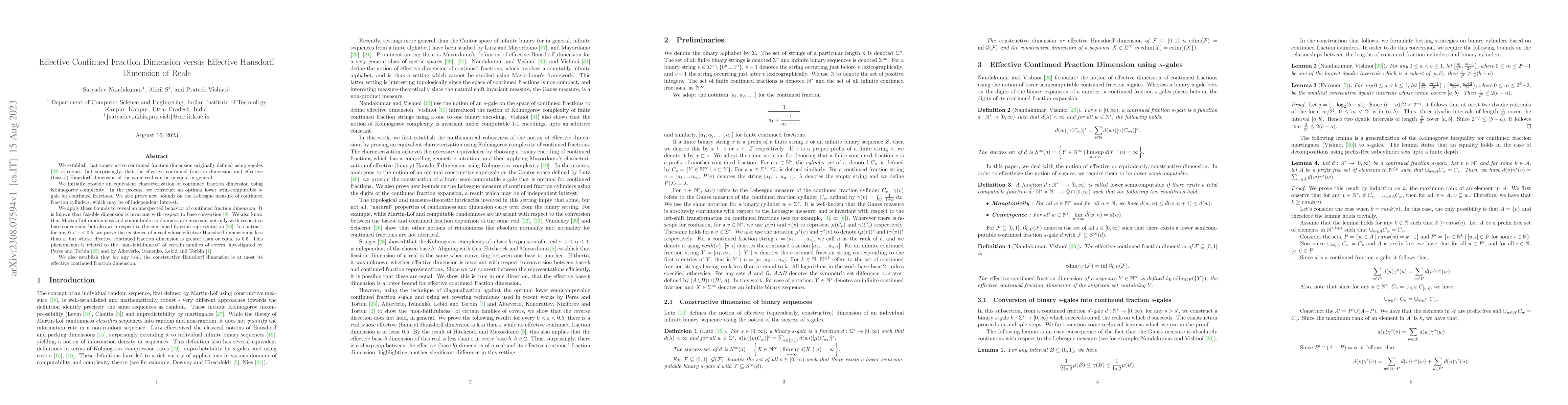 Thumbnail for Effective Continued Fraction Dimension versus Effective Hausdorff
  Dimension of Reals