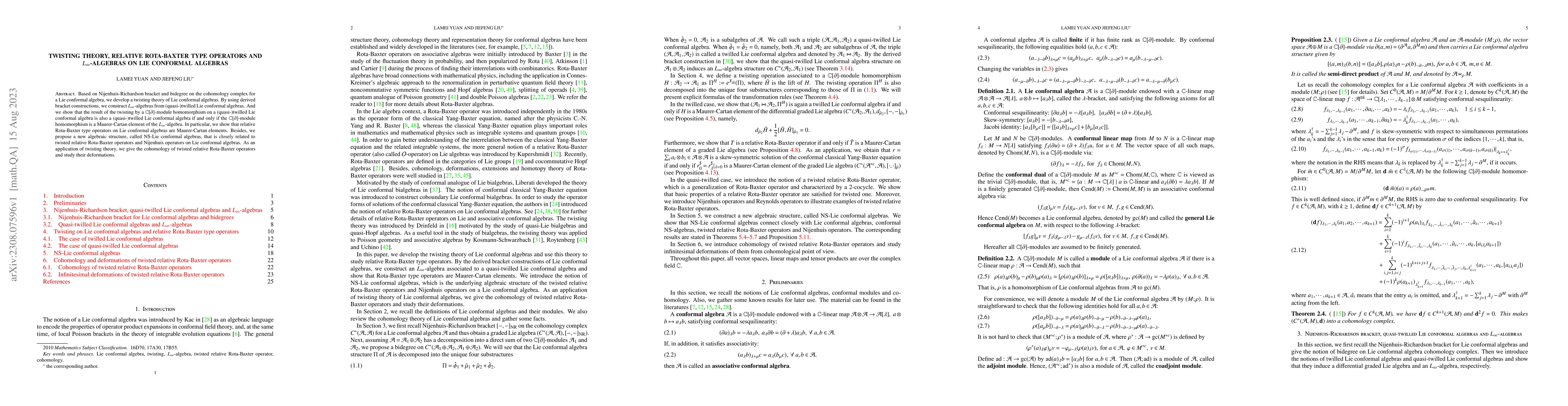 Thumbnail for Twisting theory, relative Rota-Baxter type operators and
  $L_\infty$-algebras on Lie conformal algebras