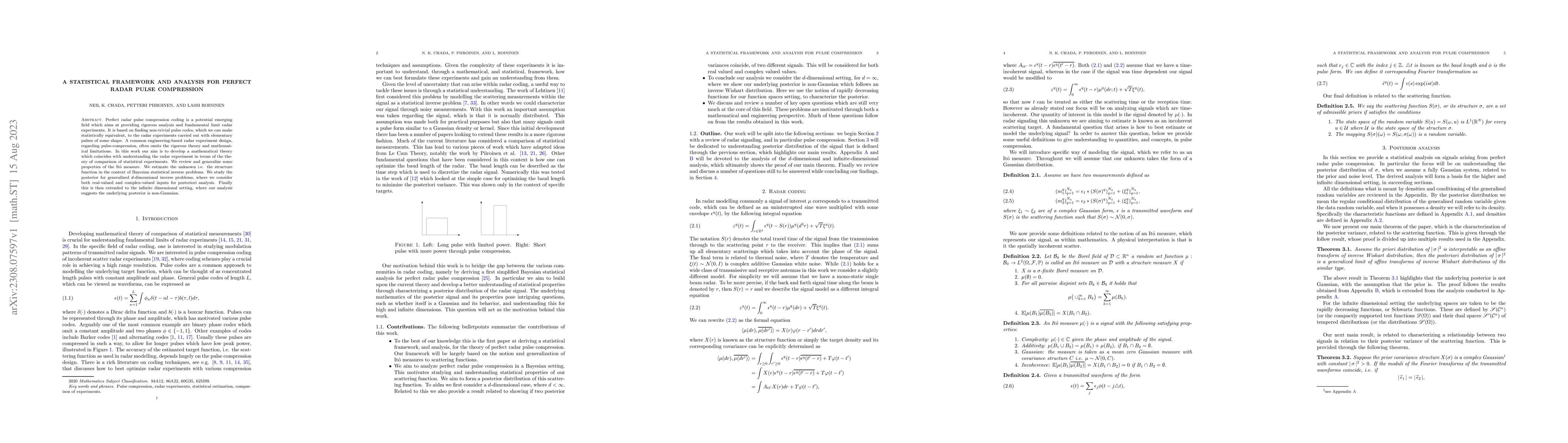 Thumbnail for A Statistical Framework and Analysis for Perfect Radar Pulse Compression