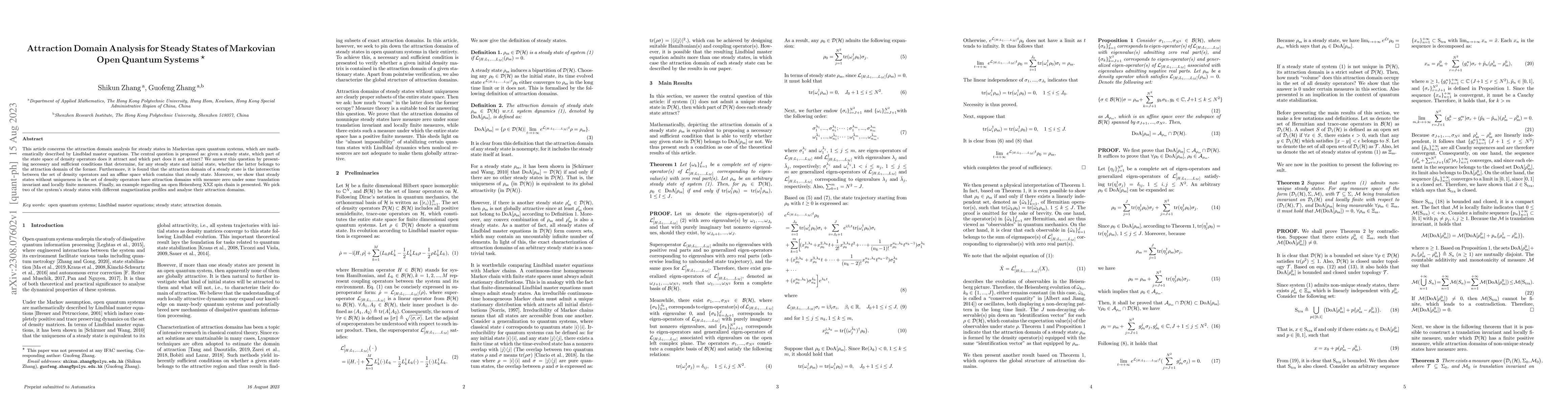 Thumbnail for Attraction Domain Analysis for Steady States of Markovian Open Quantum
  Systems