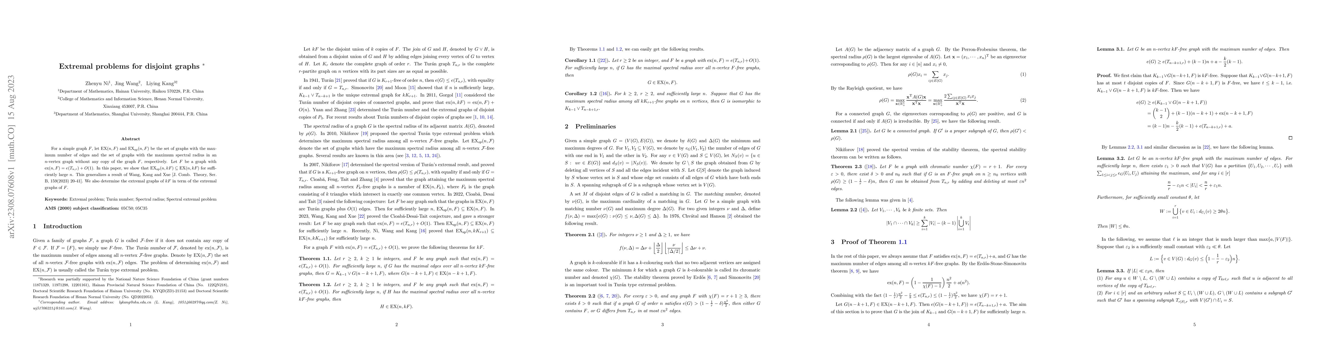 Thumbnail for Extremal problems for disjoint graphs