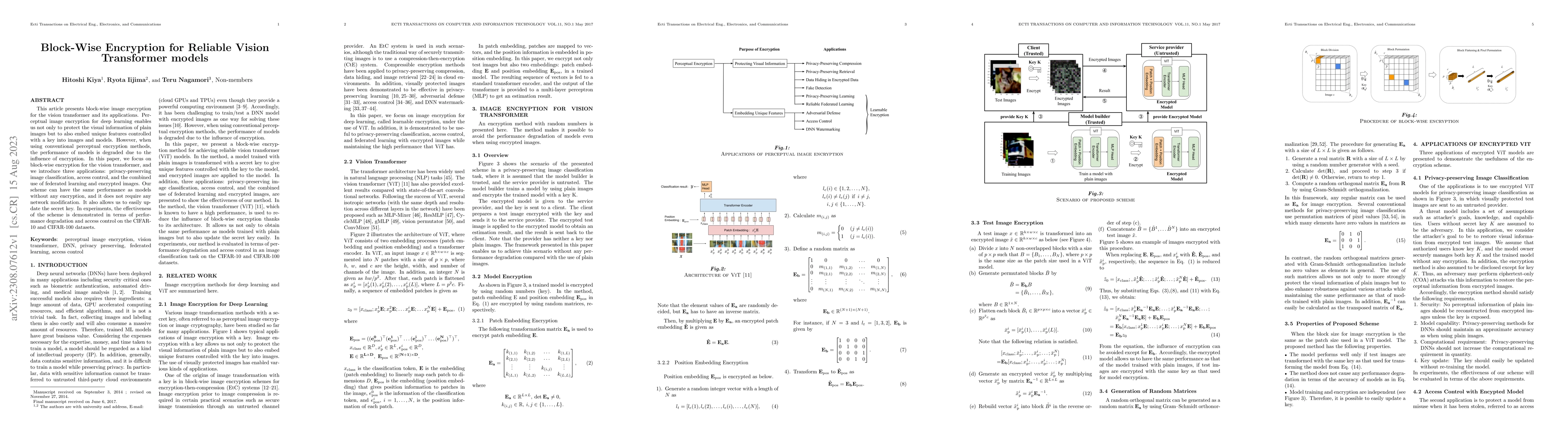 Thumbnail for Block-Wise Encryption for Reliable Vision Transformer models