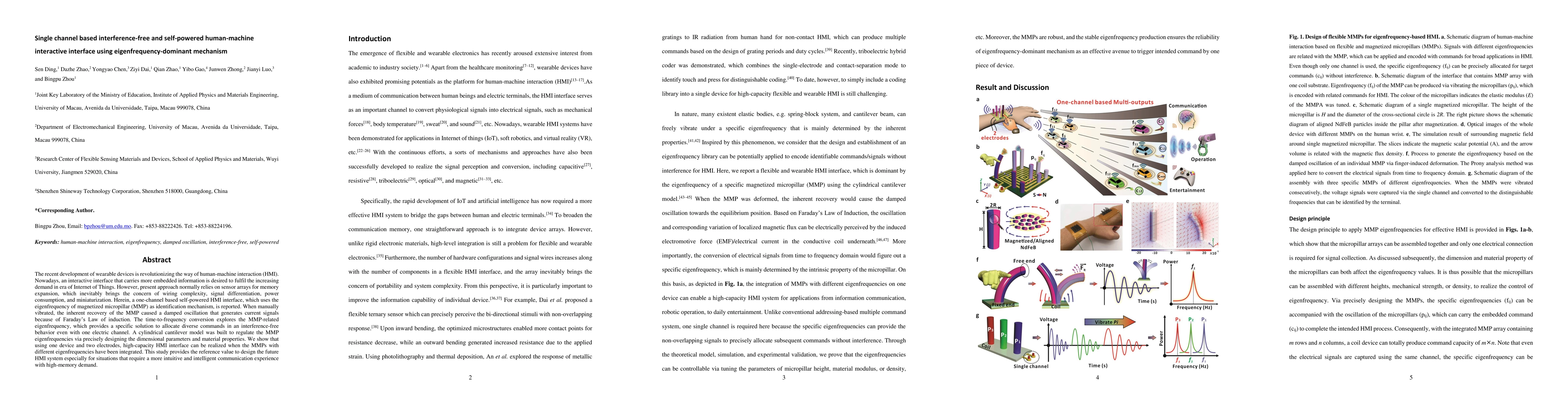 Thumbnail for Single channel based interference-free and self-powered human-machine
  interactive interface using eigenfrequency-dominant mechanism