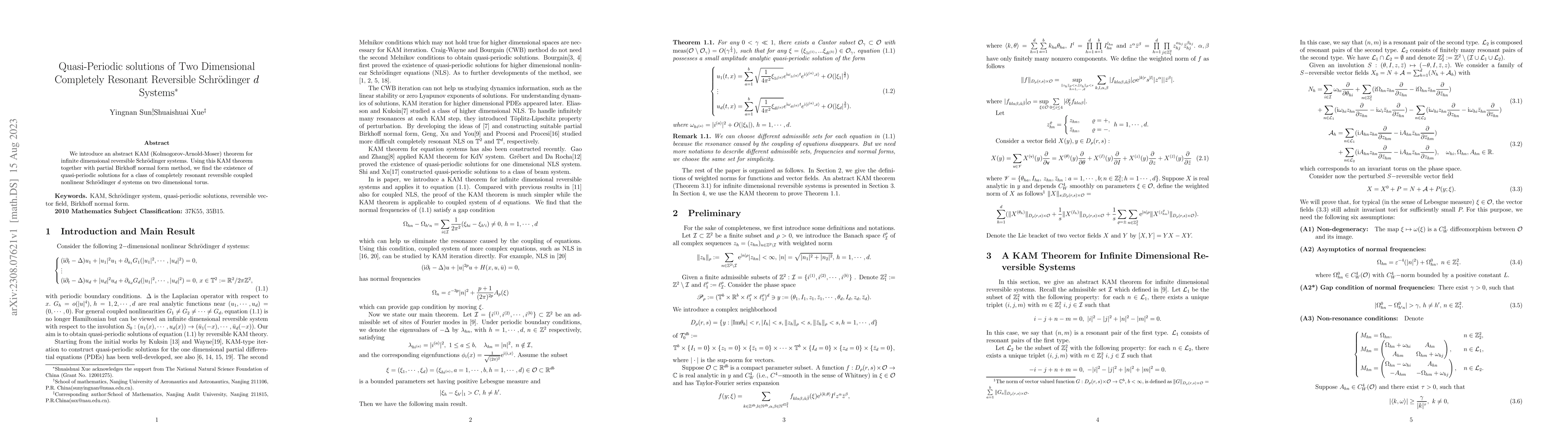 Thumbnail for Quasi-Periodic solutions of Two Dimensional Completely Resonant
  Reversible Schr\"odinger d Systems