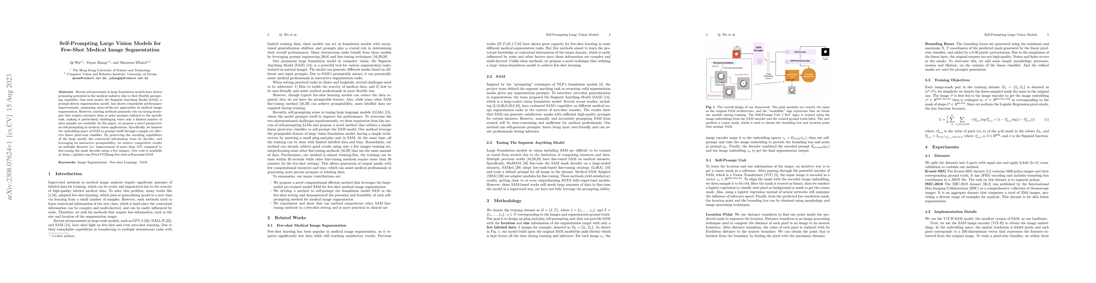 Thumbnail for Self-Prompting Large Vision Models for Few-Shot Medical Image
  Segmentation