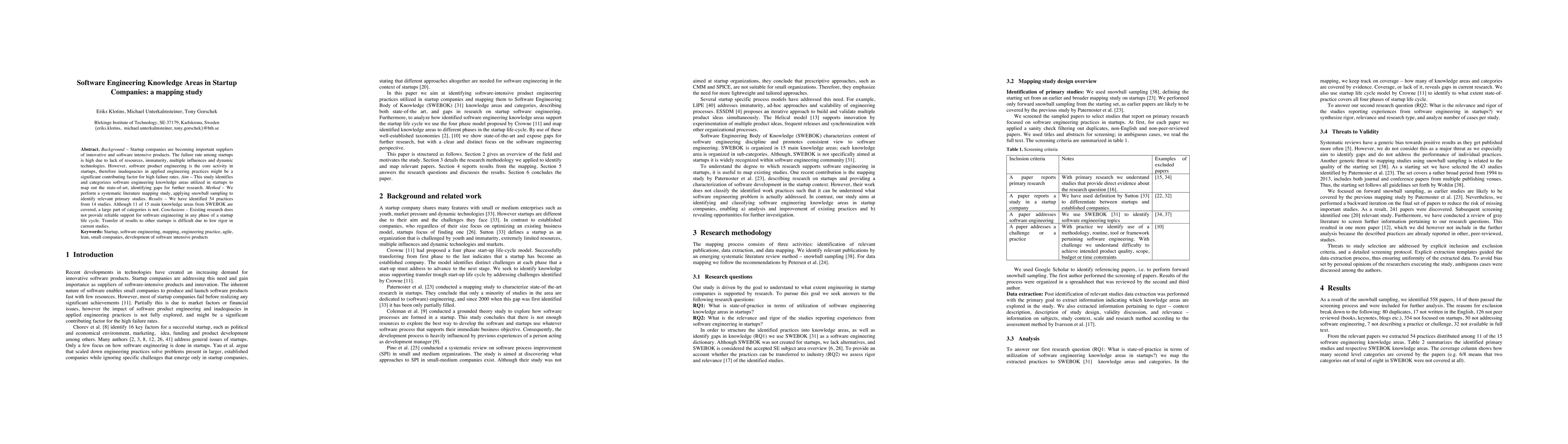 Thumbnail for Software Engineering Knowledge Areas in Startup Companies: A Mapping
  Study
