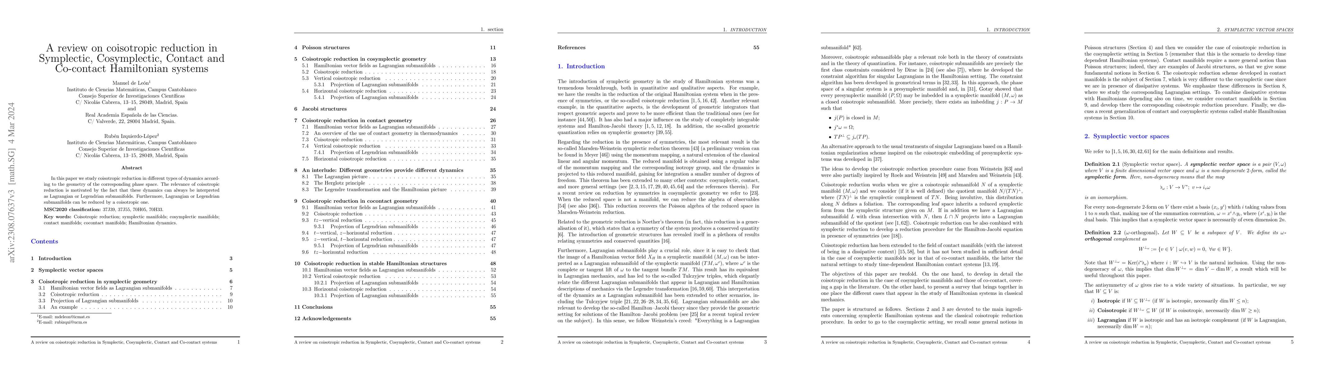 Thumbnail for A review on coisotropic reduction in Symplectic, Cosymplectic, Contact
  and Co-contact Hamiltonian systems