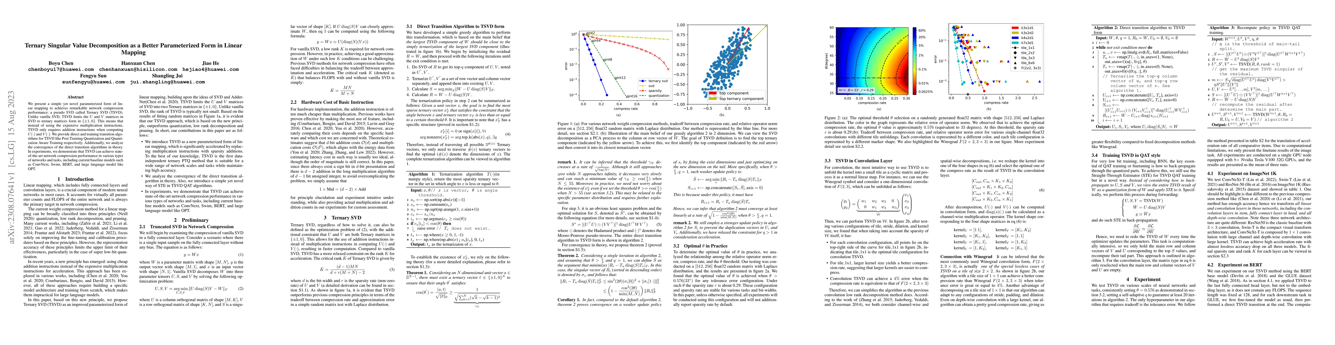 Thumbnail for Ternary Singular Value Decomposition as a Better Parameterized Form in
  Linear Mapping