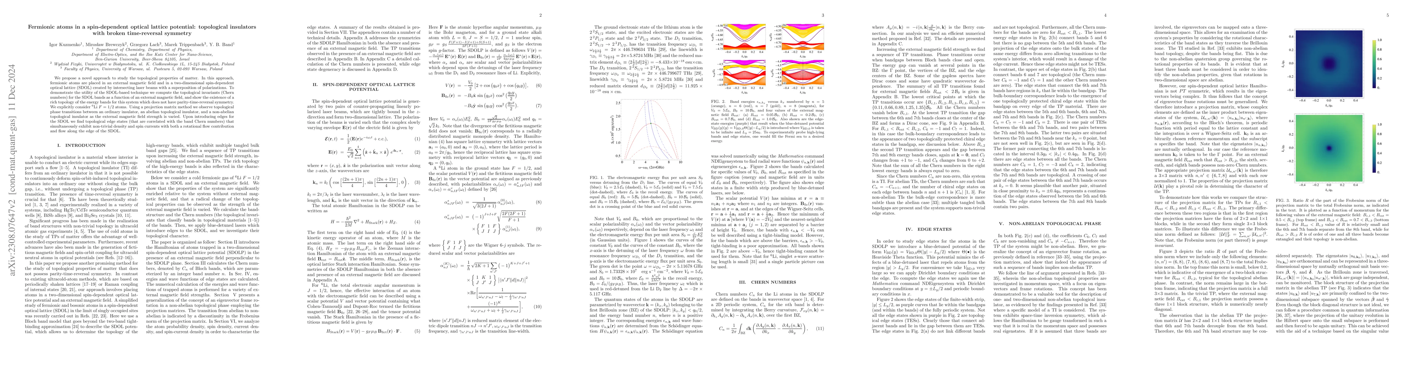 Thumbnail for Atoms in a spin-dependent optical lattice potential as a topological
  insulator with broken time-reversal symmetry